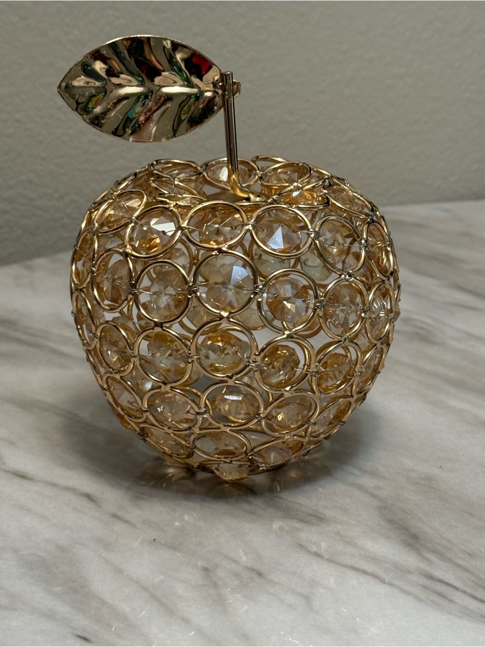 Gold finish metal apple with shiny beading table Decor